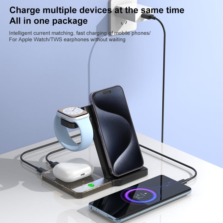 U17 15W 5 in 1 Folding Magnetic Wireless Charger with Night Light (Black)