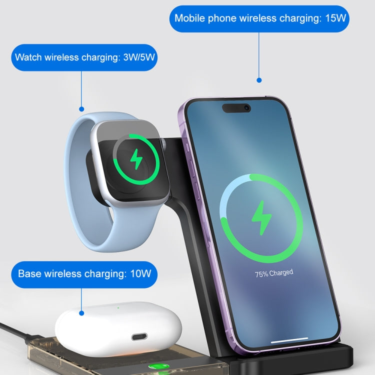 U17 15W 5 in 1 Folding Magnetic Wireless Charger with Night Light (Black)