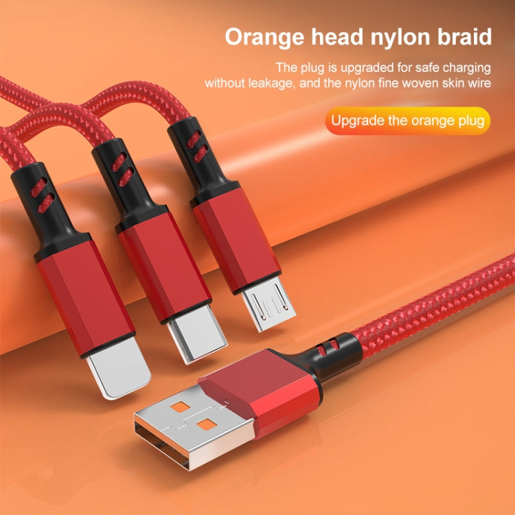 Orange Plug 3A 3 in 1 USB to Type-C / 8 Pin / Micro USB Fast Charging Cable, Cable Length: 1.2m(Blue)