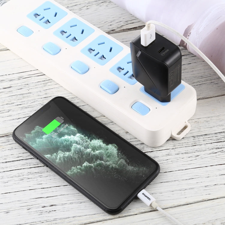 LZ-819A+C QC3.0 USB + PD 18W USB-C / Type-C Interfaces Travel Charger with Indicator Light, EU Plug (Black) - free shipping - PMC Jewellery - Order now!