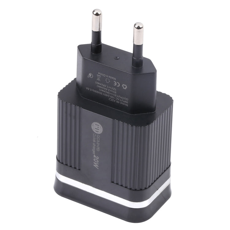 46-A2C2 20W PD + QC3.0 USB Multifunction Fast Charger,EU Plug(Black)