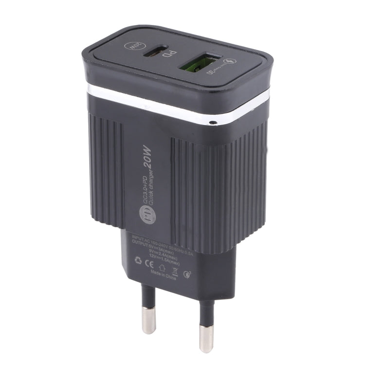 46-A2C2 20W PD + QC3.0 USB Multifunction Fast Charger,EU Plug(Black)