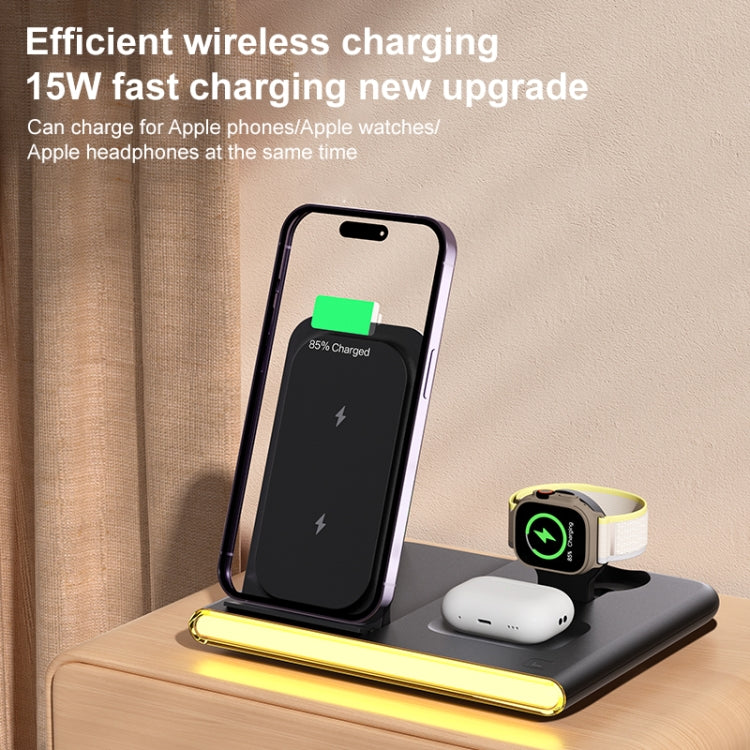 C27 15W 4 in 1 Foldable Magnetic Wireless Charger with Ambient Light (White)