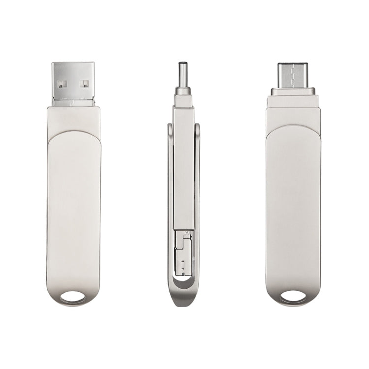 RQW-10X 3 in 1 USB 2.0 & 8 Pin & USB-C / Type-C 16GB Flash Drive, for iPhone & iPad & iPod & Most Android Smartphones & PC Computer
