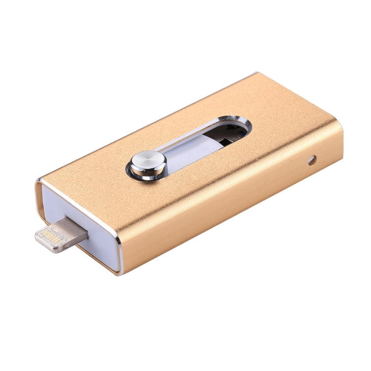 RQW-02 3 in 1 USB 2.0 & 8 Pin & Micro USB 32GB Flash Drive(Gold)