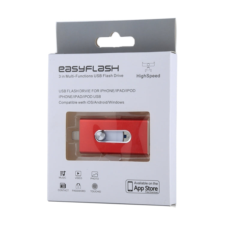 RQW-02 3 in 1 USB 2.0 & 8 Pin & Micro USB 64GB Flash Drive(Red)