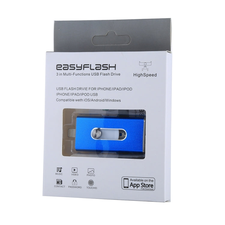 RQW-02 3 in 1 USB 2.0 & 8 Pin & Micro USB 16GB Flash Drive(Blue)
