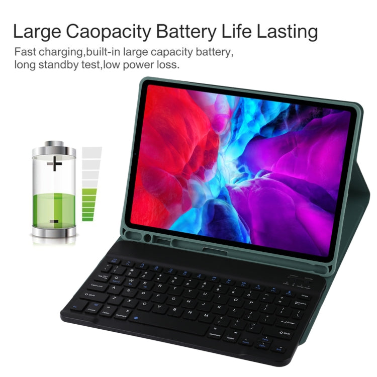 TG11B Detachable Bluetooth Black Keyboard + Microfiber Leather Tablet Case for iPad Pro 11 inch (2020), with Pen Slot & Holder (Dark Green)