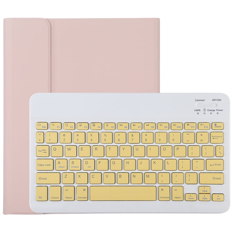 TG11B Detachable Bluetooth Yellow Keyboard + Microfiber Leather Tablet Case for iPad Pro 11 inch (2020), with Pen Slot & Holder (Pink)
