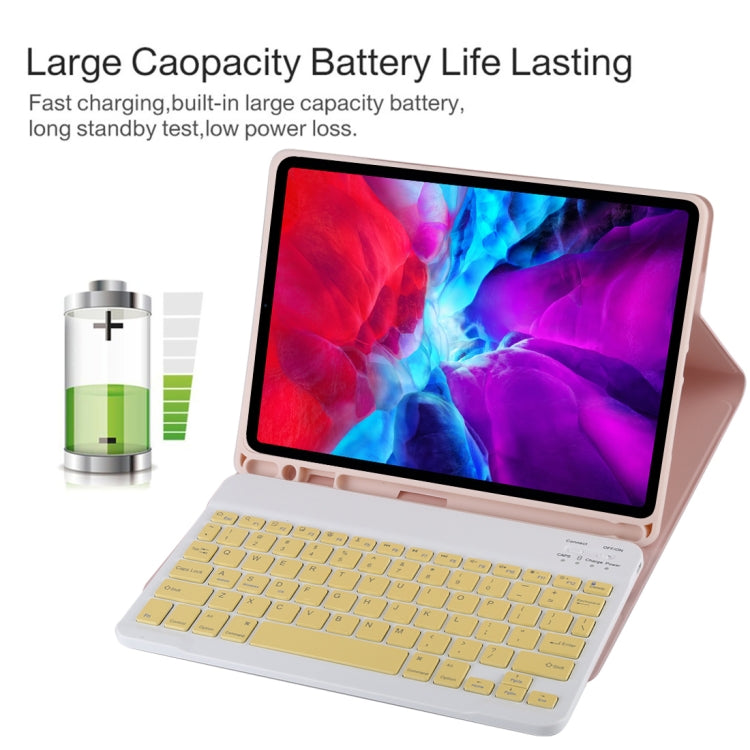 TG11B Detachable Bluetooth Yellow Keyboard + Microfiber Leather Tablet Case for iPad Pro 11 inch (2020), with Pen Slot & Holder (Pink)