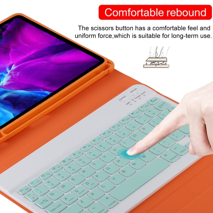 TG11B Detachable Bluetooth Green Keyboard + Microfiber Leather Tablet Case for iPad Pro 11 inch (2020), with Pen Slot & Holder (Orange)