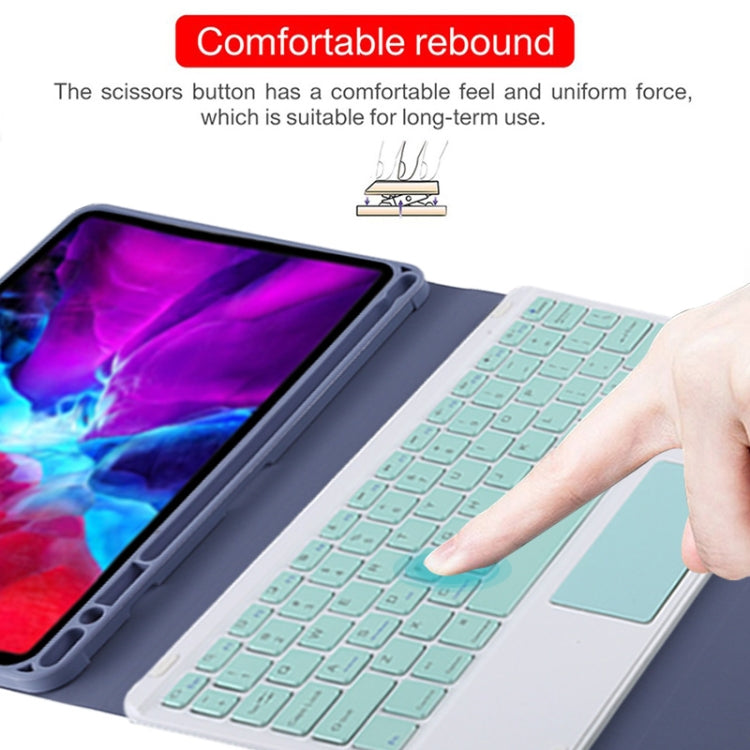 TG11BC Detachable Bluetooth Green Keyboard Microfiber Leather Tablet Case for iPad Pro 11 inch (2020), with Touchpad & Pen Slot & Holder (Purple)