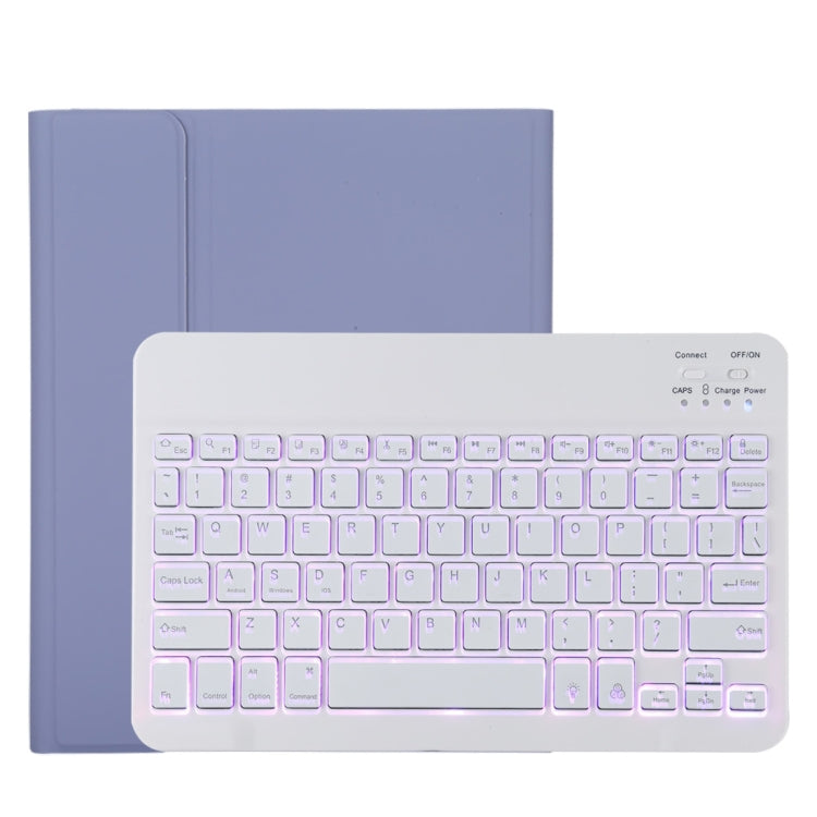 TG11BS Detachable Bluetooth White Keyboard Microfiber Leather Tablet Case for iPad Pro 11 inch (2020), with Backlight & Pen Slot & Holder (Purple)
