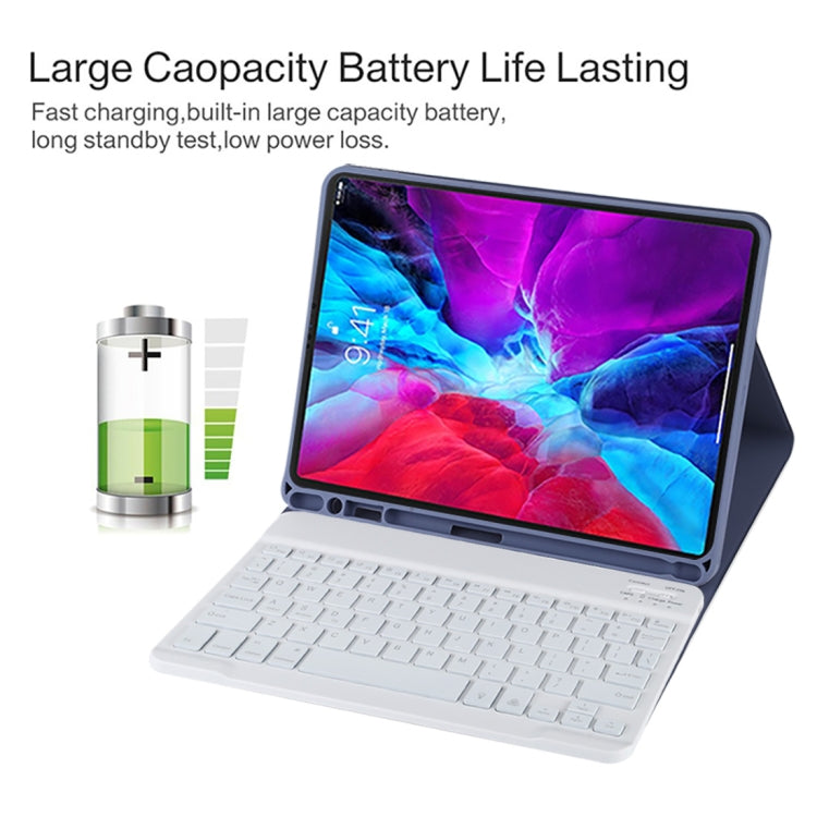 TG11BS Detachable Bluetooth White Keyboard Microfiber Leather Tablet Case for iPad Pro 11 inch (2020), with Backlight & Pen Slot & Holder (Purple)