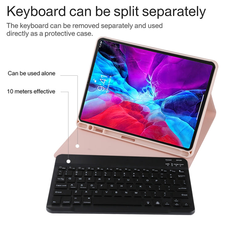 TG11BS Detachable Bluetooth Black Keyboard + Microfiber Leather Tablet Case for iPad Pro 11 inch (2020), with Backlight & Pen Slot & Holder(Pink)