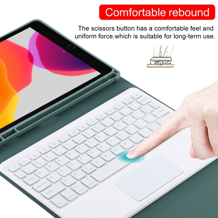 TG-102BCS Detachable Bluetooth White Keyboard + Microfiber Leather Tablet Case for iPad 10.2 inch / iPad Air (2019), with Touch Pad & Backlight & Pen Slot & Holder (Dark Green) - For iPad Air by PMC TechLife | Online Shopping South Africa | PMC TechLife