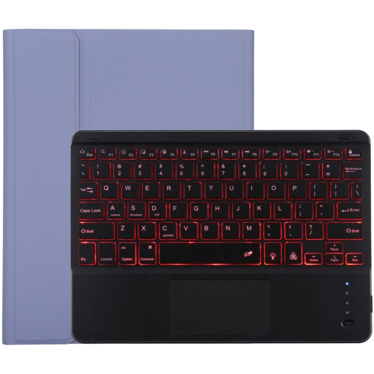 TG-102BCS Detachable Bluetooth Black Keyboard + Microfiber Leather Tablet Case for iPad 10.2 inch / iPad Air (2019), with Touch Pad & Backlight & Pen Slot & Holder (Purple)