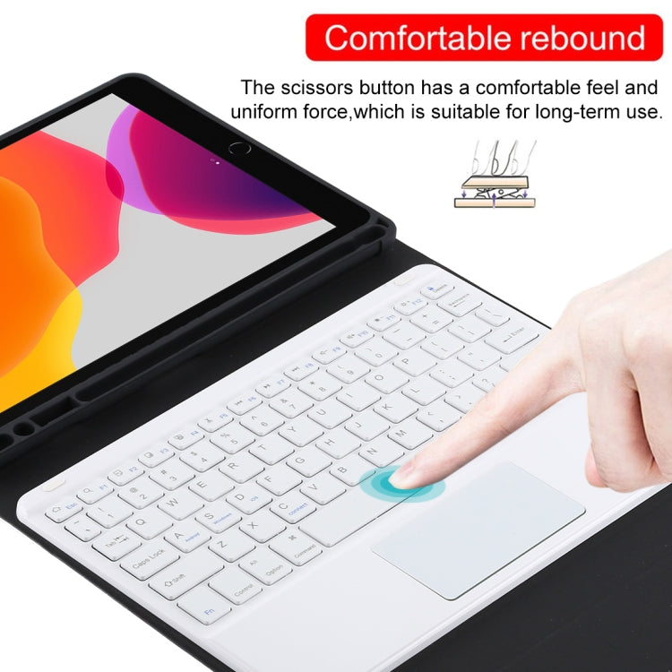 TG-102BC Detachable Bluetooth White Keyboard + Microfiber Leather Tablet Case for iPad 10.2 inch / iPad Air (2019), with Touch Pad & Pen Slot & Holder(Black) - free shipping - PMC TechLife - Order now!