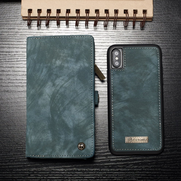 For iPhone X / XS CaseMe-008 TPU + PC Magnetic Absorption Detachable Back Cover Horizontal Flip Leather Case with Holder & Card Slots & Zipper Wallet & Photo Frame(Blue)