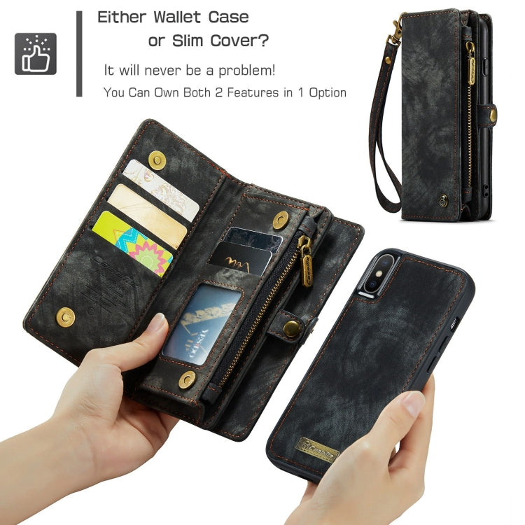 For iPhone XS Max CaseMe Detachable Multifunctional Horizontal Flip Leather Case with Card Slot & Holder & Zipper Wallet & Photo Frame (Black)