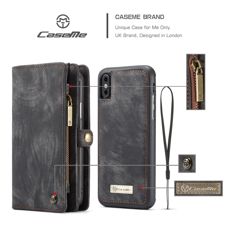 For iPhone XS Max CaseMe Detachable Multifunctional Horizontal Flip Leather Case with Card Slot & Holder & Zipper Wallet & Photo Frame (Black)