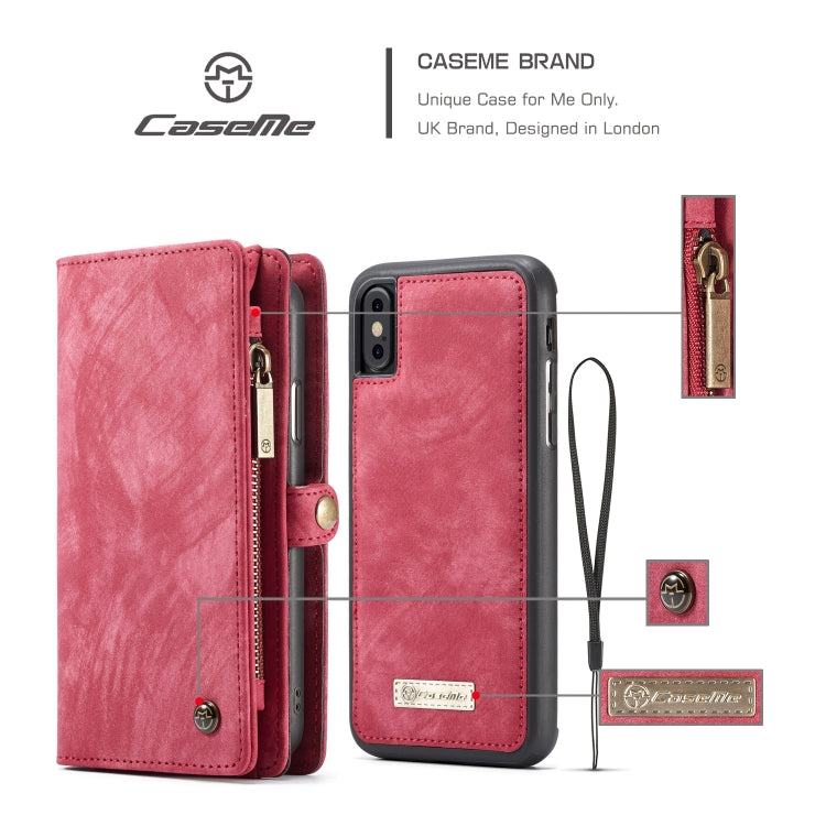 For iPhone XS Max CaseMe Detachable Multifunctional Horizontal Flip Leather Case with Card Slot & Holder & Zipper Wallet & Photo Frame (Red)