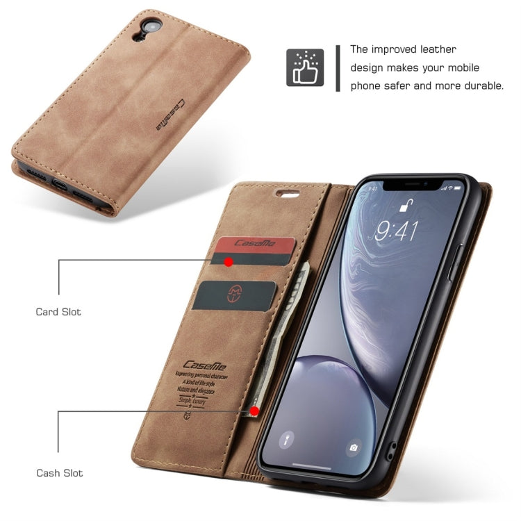 For iPhone XR CaseMe-013 Multifunctional Retro Frosted Horizontal Flip Leather Case with Card Slot & Holder & Wallet(Brown)