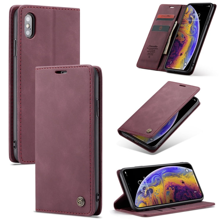 For iPhone X / XS CaseMe-013 Multifunctional Retro Frosted Horizontal Flip Leather Case with Card Slot & Holder & Wallet(Wine Red)