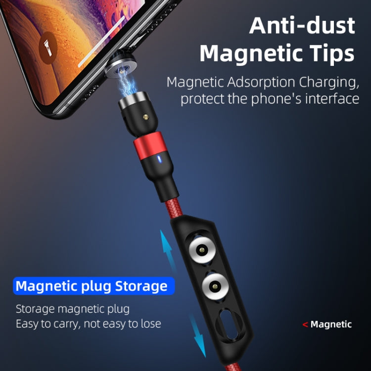 2m 2A Output 3 in 1 USB to 8 Pin + USB-C / Type-C + Micro USB Nylon Braided Rotate Magnetic Charging Cable (Black)