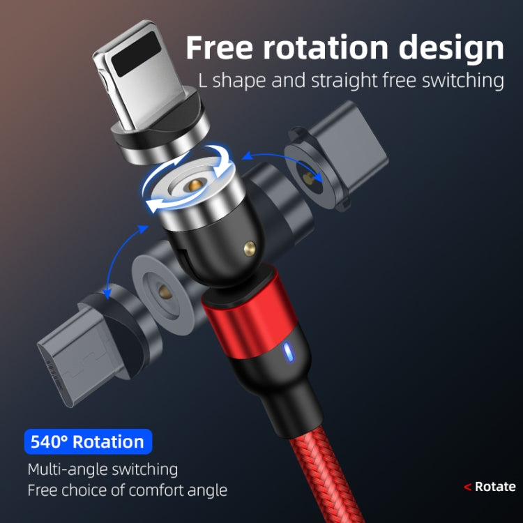 1m 2A Output 3 in 1 USB to 8 Pin + USB-C / Type-C + Micro USB Nylon Braided Rotate Magnetic Charging Cable (Red)