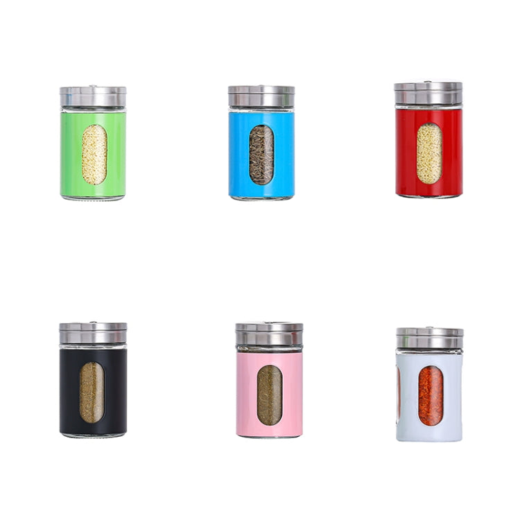 Stainless Steel Lid Glass Seasoning Jar Kitchen Supplies (Red)