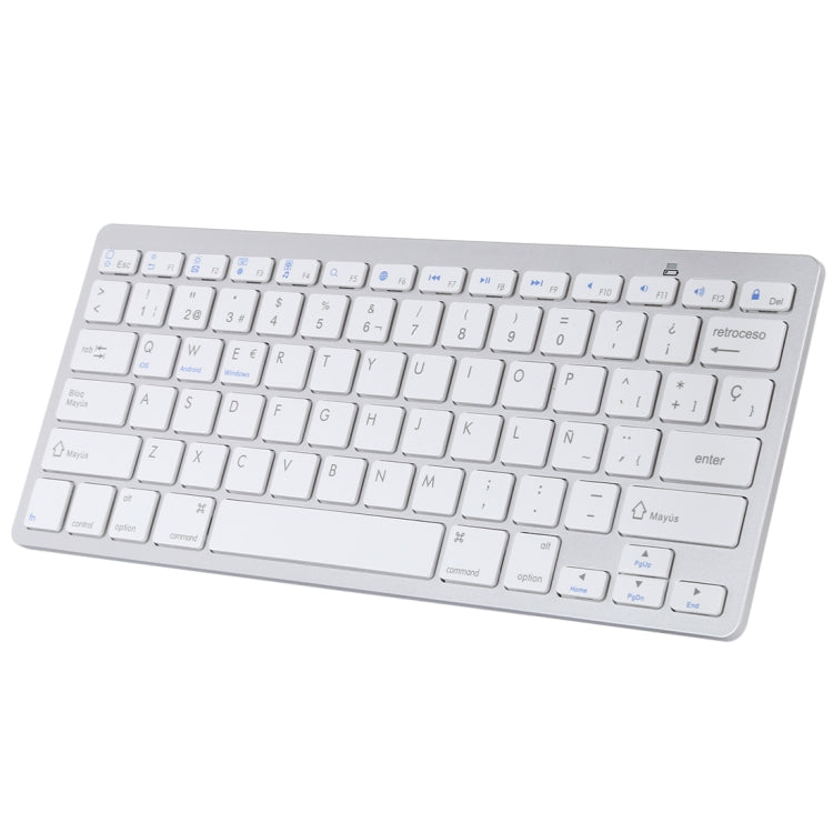 WB-8022 Ultra-thin Wireless Bluetooth Keyboard for iPad, Samsung, Huawei, Xiaomi, Tablet PCs or Smartphones, Spanish Keys(Silver)