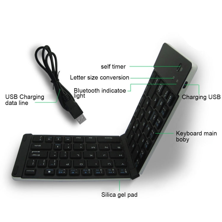 F66 Foldable Bluetooth Wireless 66 Keys Keyboard, Support Android / Windows / iOS (Silver)