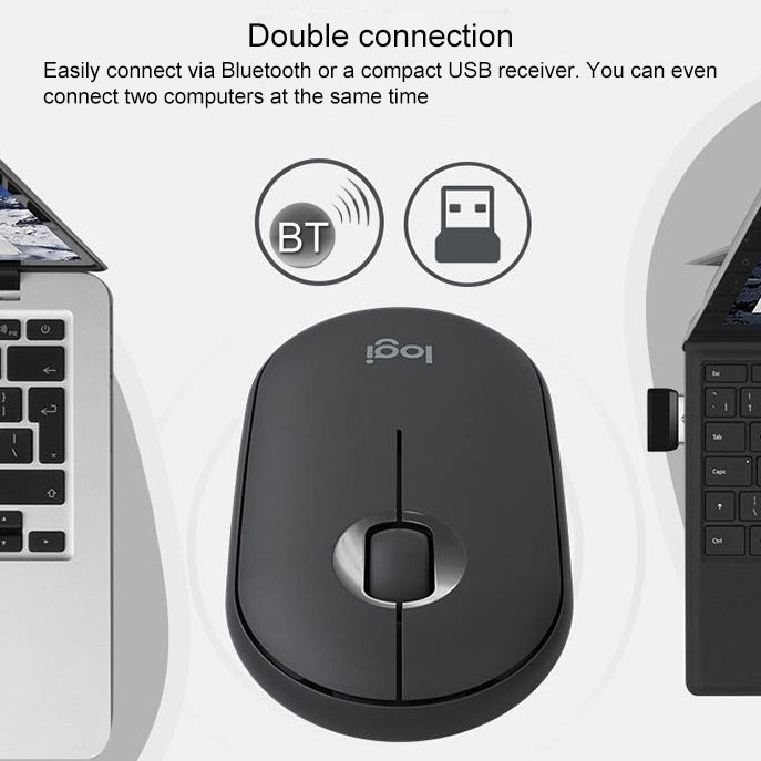 Logitech Pebble Cobblestone Shape Thin 3-keys 1000DPI Mute Wireless Bluetooth Optical Mouse, Wireless Range: 10m (White)