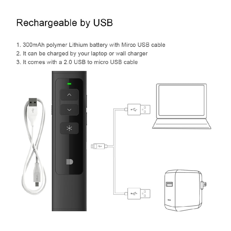 Doosl DSIT013 2.4GHz Rechargeable PowerPoint Presentation Remote Control Multi-functional Laser Pointer for PowerPoint / Keynote / Prezi, Control Distance: 100m(Black) - by DOOSL | Online Shopping South Africa | PMC Jewellery | Buy Now Pay Later Mobicred