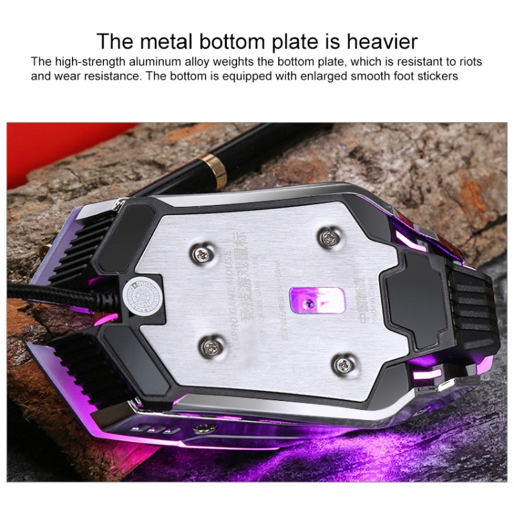 YINDIAO 3200DPI 4-modes Adjustable 7-keys RGB Light Wired Metal Mechanical Hard Core Macro Mouse, Style: Silent Version (Grey) - free shipping - PMC Jewellery - Order now!