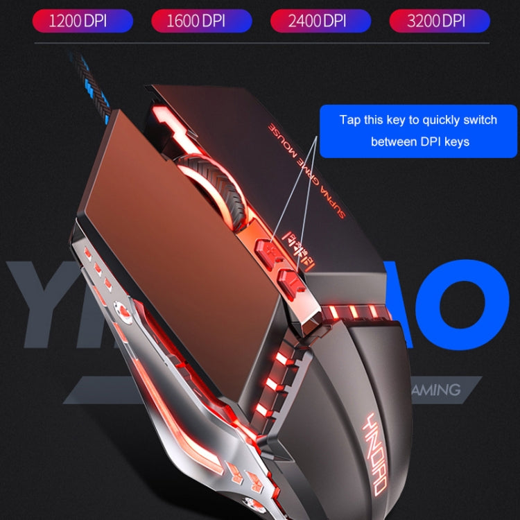 YINDIAO 3200DPI 4-modes Adjustable 7-keys RGB Light Wired Metal Mechanical Hard Core Macro Mouse, Style: Silent Version (Grey) - free shipping - PMC Jewellery - Order now!