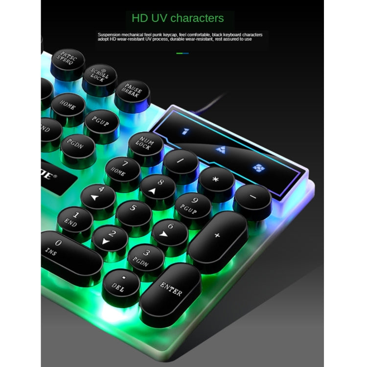TX300 Mechanical Feel Backlight Punk Wired Keyboard Mouse Set (White)