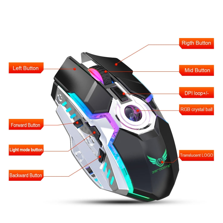 ZERODATE T30 2.4GHz 2400DPI Three-speed Adjustable RGB Backlight Wireless Optical Mouse(Grey) - free shipping - PMC Jewellery - Order now!