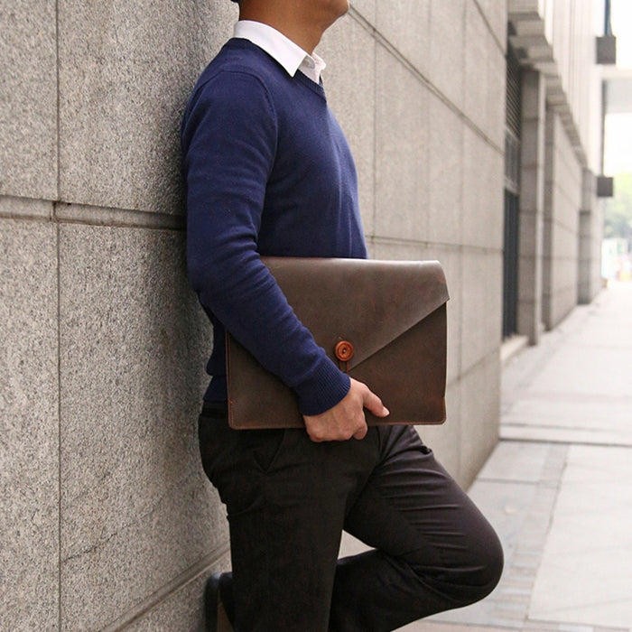 Universal Genuine Leather Business Laptop Tablet Bag, For 12 inch and Below Macbook, Samsung, Lenovo, Sony, DELL Alienware, CHUWI, ASUS, HP(Coffee)