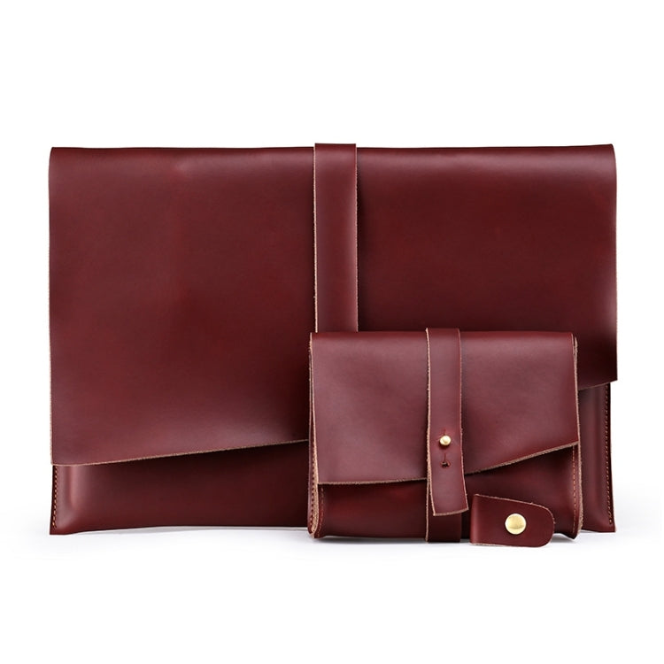 Universal Genuine Leather Business Power Adapter Laptop Tablet Bag with Cable Winder, For 11.6 inch and Below Macbook, Samsung, Lenovo, Sony, DELL Alienware, CHUWI, ASUS, HP (Wine Red)