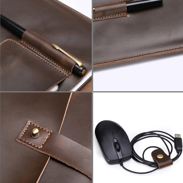Universal Genuine Leather Business Power Adapter Laptop Tablet Bag with Cable Winder, For 13 inch and Below Macbook, Samsung, Lenovo, Sony, DELL Alienware, CHUWI, ASUS, HP (Coffee)