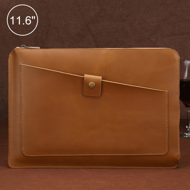 11.6 inch Genuine Leather Zipper Laptop Tablet Bag, For Macbook, Samsung, Lenovo, Sony, DELL Alienware, CHUWI, ASUS, HP 11.6 inch and Below Laptop(Yellow)