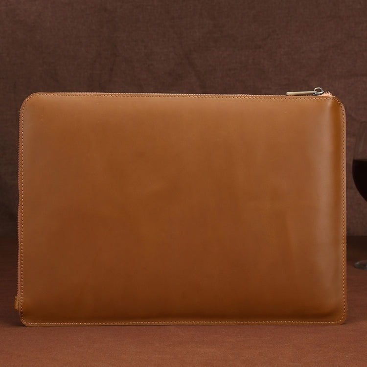 11.6 inch Genuine Leather Zipper Laptop Tablet Bag, For Macbook, Samsung, Lenovo, Sony, DELL Alienware, CHUWI, ASUS, HP 11.6 inch and Below Laptop(Yellow)