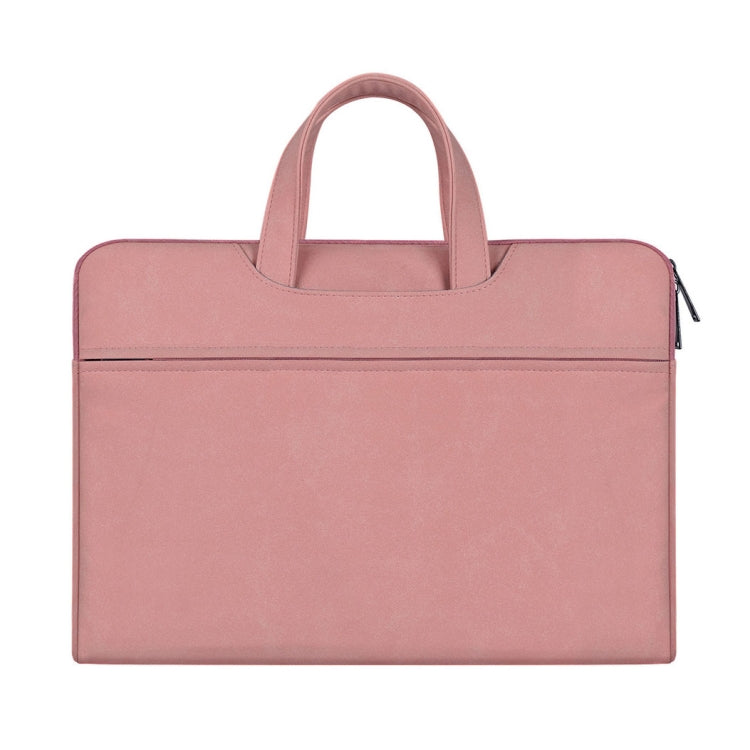 ST06 Water-resistant PU Leather Zipper Hidden Portable Strap One-shoulder Handbag for 14.1 inch Laptops, with Suitcase Belt (Pink)