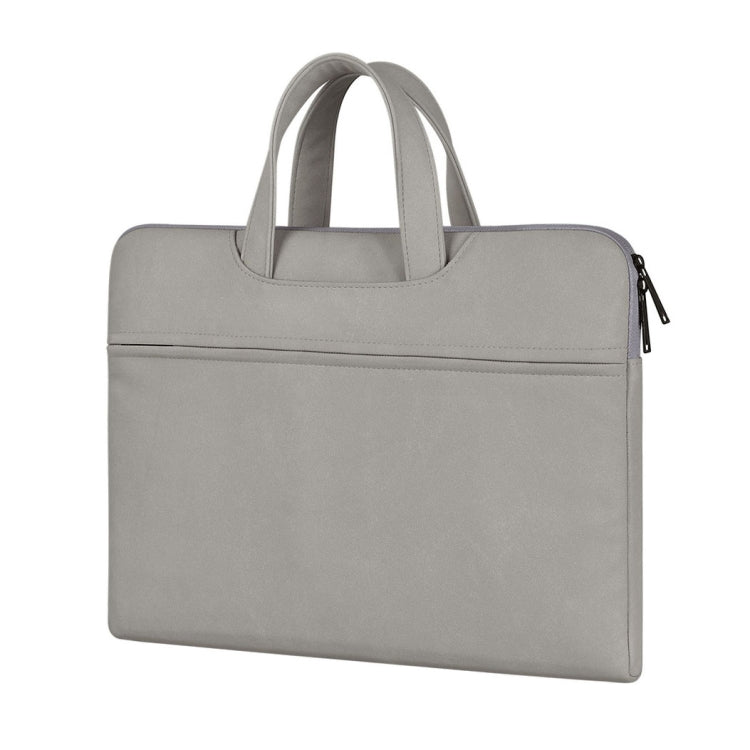 ST06 Water-resistant PU Leather Zipper Hidden Portable Strap One-shoulder Handbag for 14.1 inch Laptops, with Suitcase Belt (Light Grey)