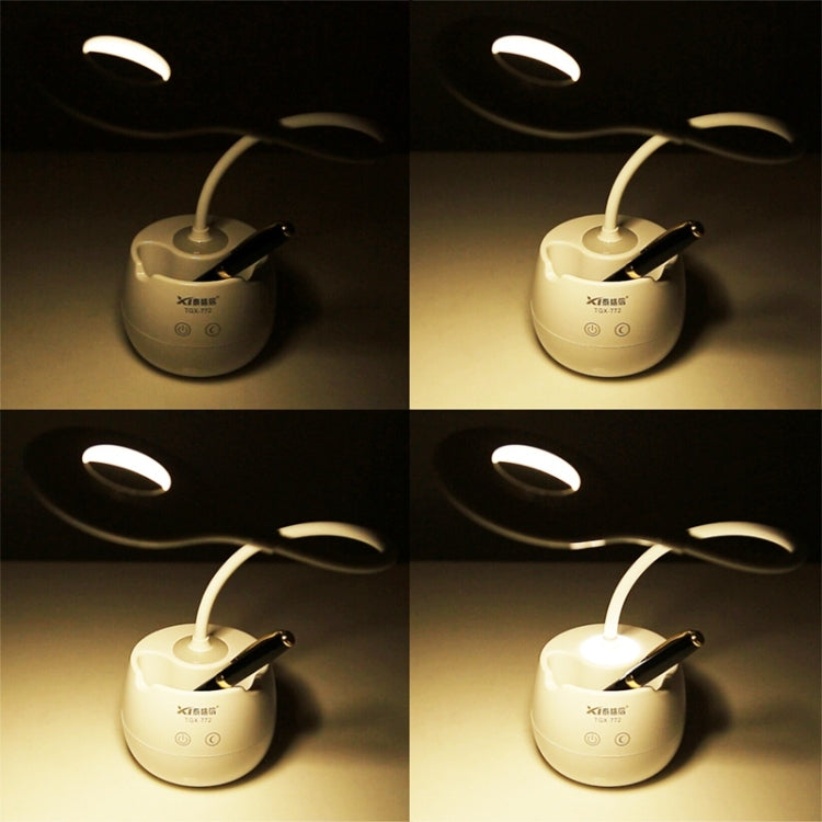 TGX-772 3-grade Brightness Touch Dimmer LED Desk Lamp, 28 LEDs Flexible Goose Neck Hollow Ring Design Eye Protection Light with Pen Holder / Small Night Light Function