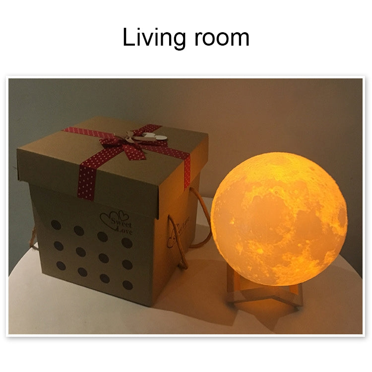 15cm Touch Control 3D Print Moon Lamp, USB Charging White + Yellow Light Color Changing LED Energy-saving Night Light with Wooden Holder Base - Night Lights by PMc TechLife | Online Shopping South Africa | PMc TechLife | Buy Now Pay Later Mobicred