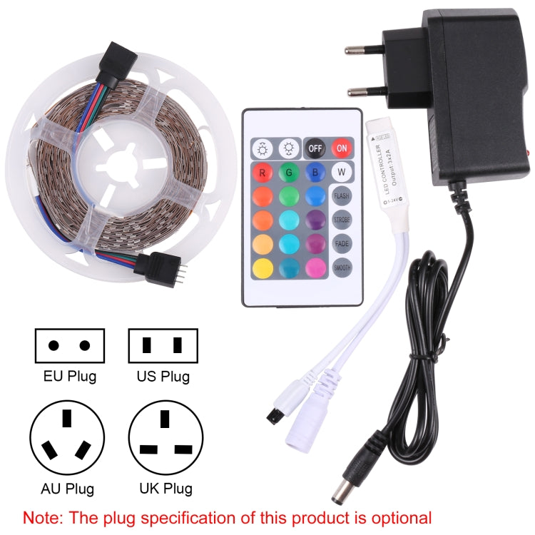 Bare Board 2835 SMD RGB LED Rope Light, 60 LED/m, Length: 5m, 12V 2A 100-240V, with 24-key Remote Control(UK Plug) - free shipping - PMC Jewellery - Order now!