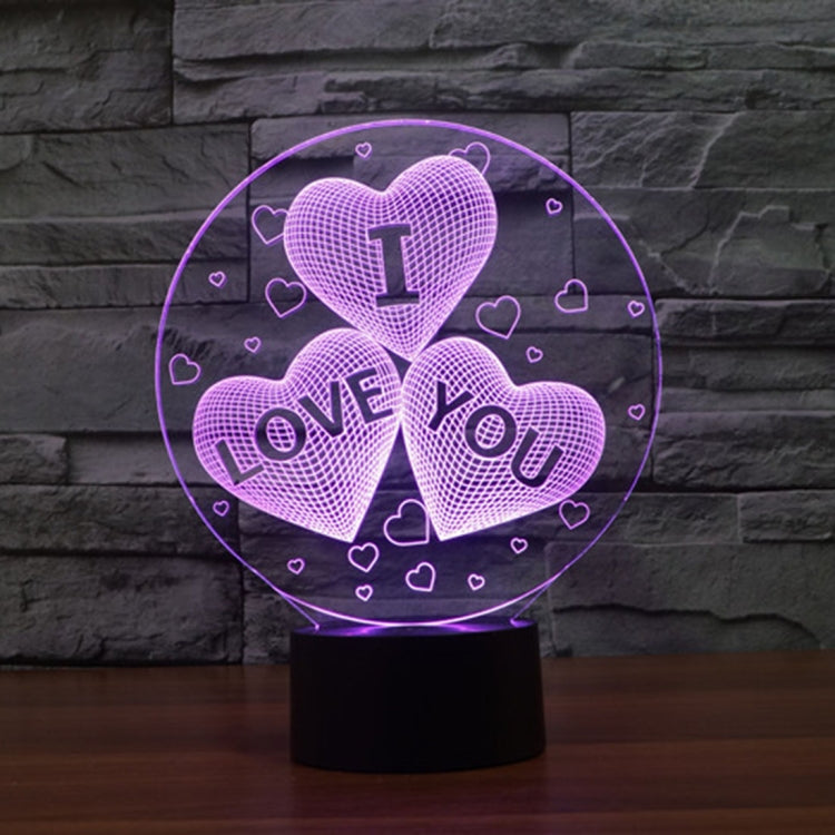 Three Hearts Shape 3D Touch Switch Control LED Night Light , 7-color Discoloration Creative Visual Stereo Lamp Desk Lamp Novelty Gift - Novelty Lighting by PMC Jewellery | Online Shopping South Africa | PMC Jewellery | Buy Now Pay Later Mobicred